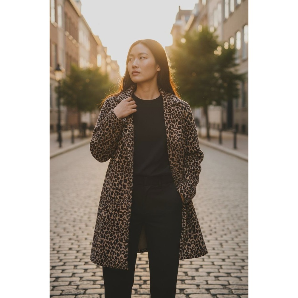 DG2 by Diane Gilman Leopard Print Cotton Blend Coat Jacket Women's XL